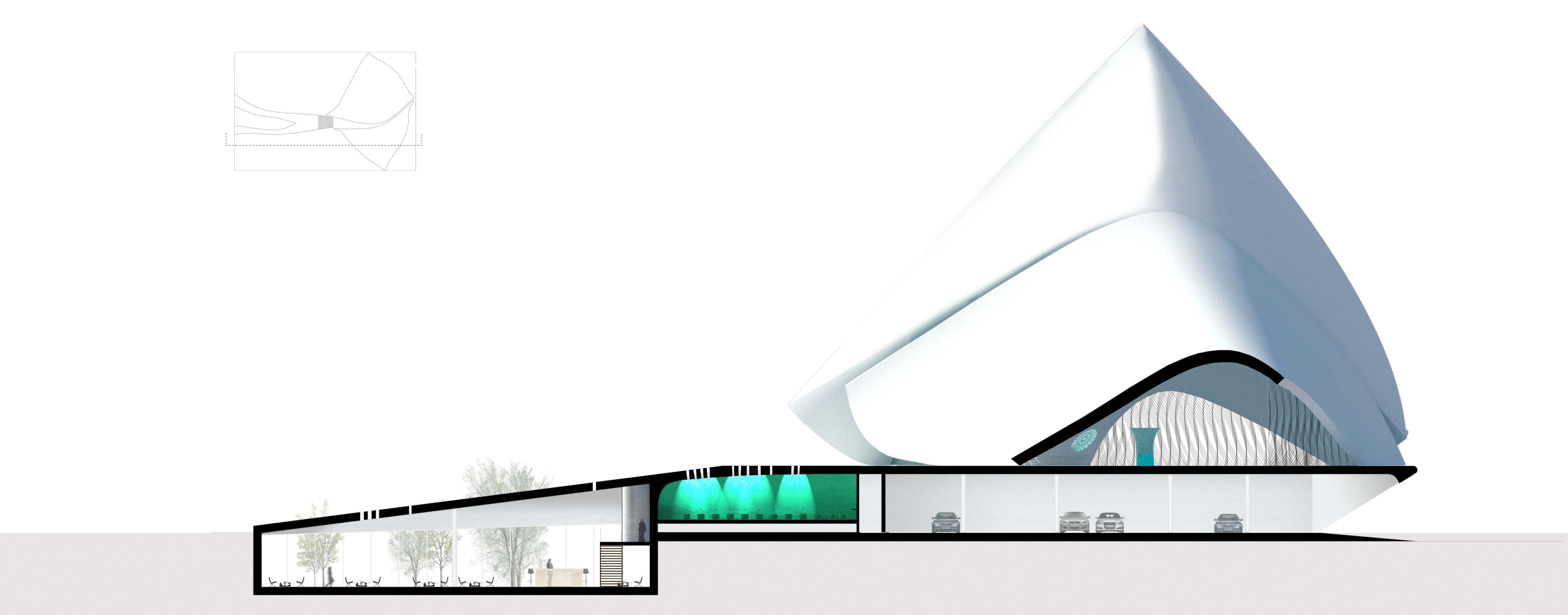 a contemporary mosque design with underground parking and ablutions