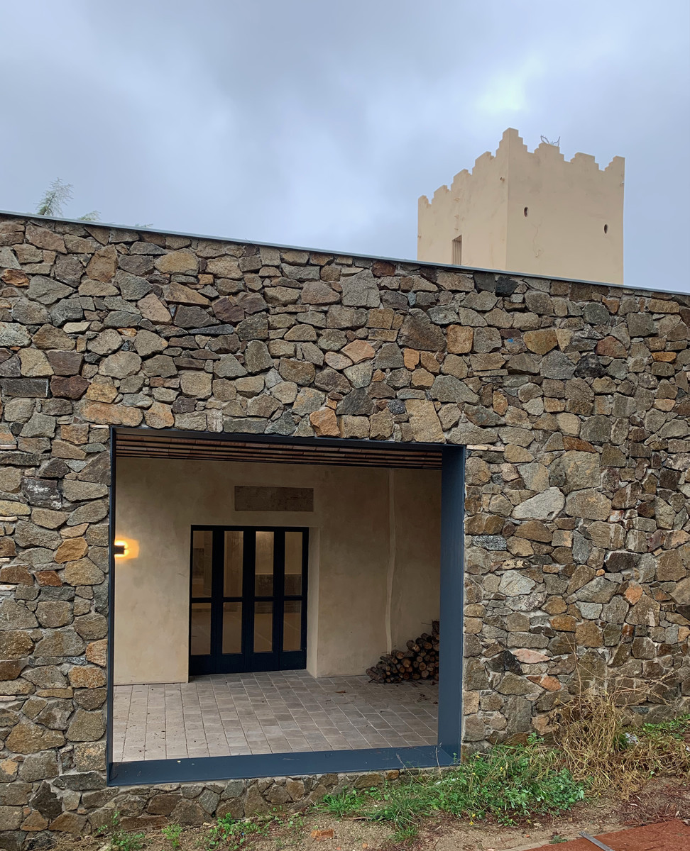 stone and steel facade