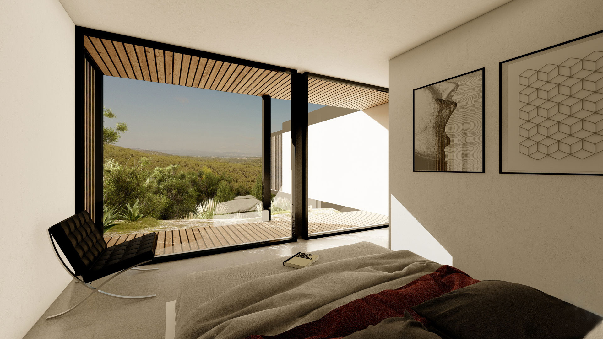 modular house bedroom with costa brava views