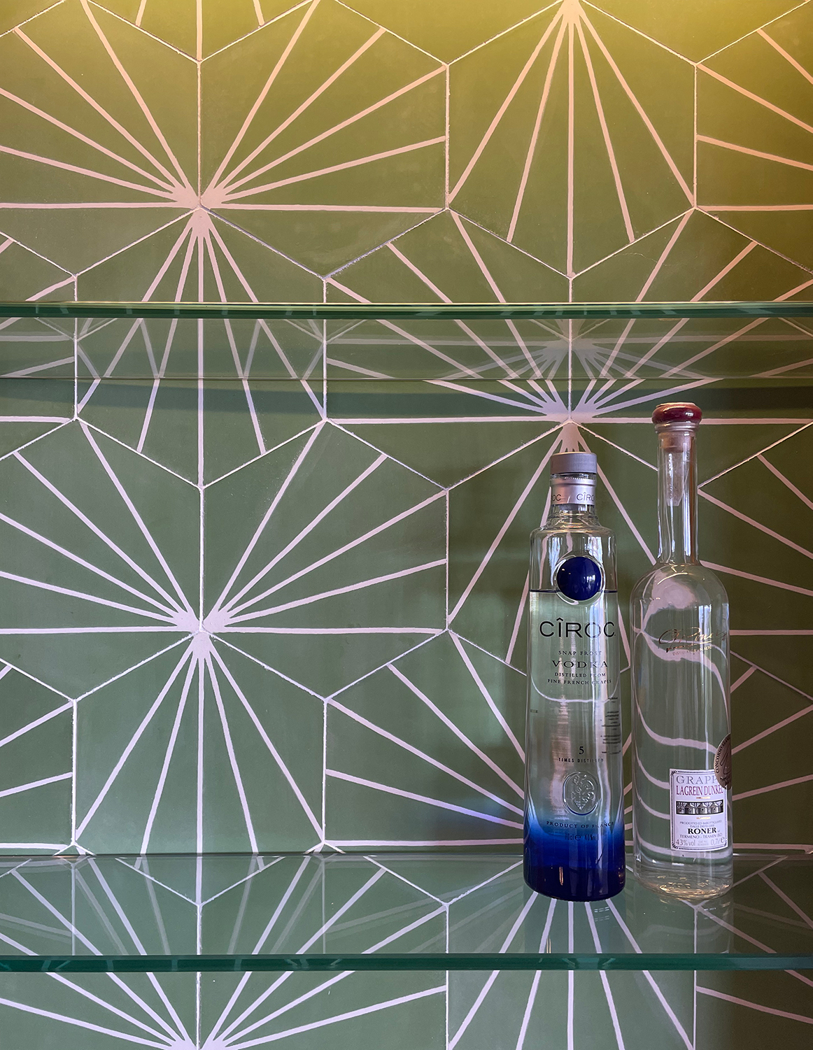 colourful cement tile kitchen bar design