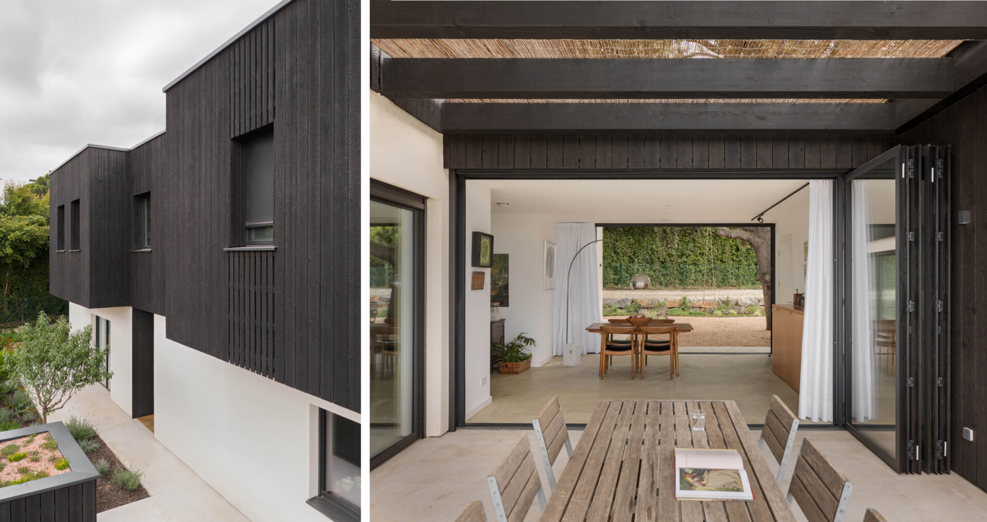 Open-plan living area with sliding stacking glass doors connecting indoor and outdoor spaces